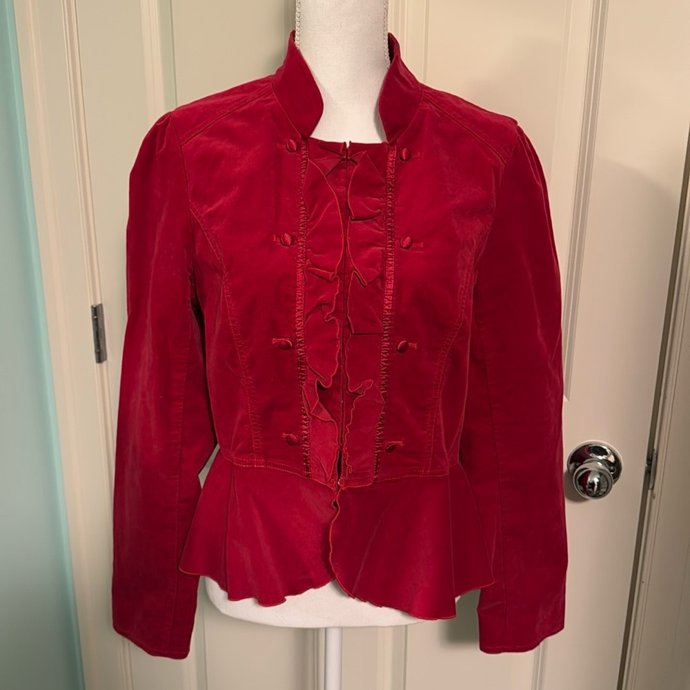 WHBM Red Velvet Peplum Jacket, Size 12